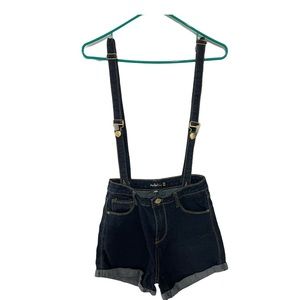 Blue Denim High Waisted Shorts with Suspenders